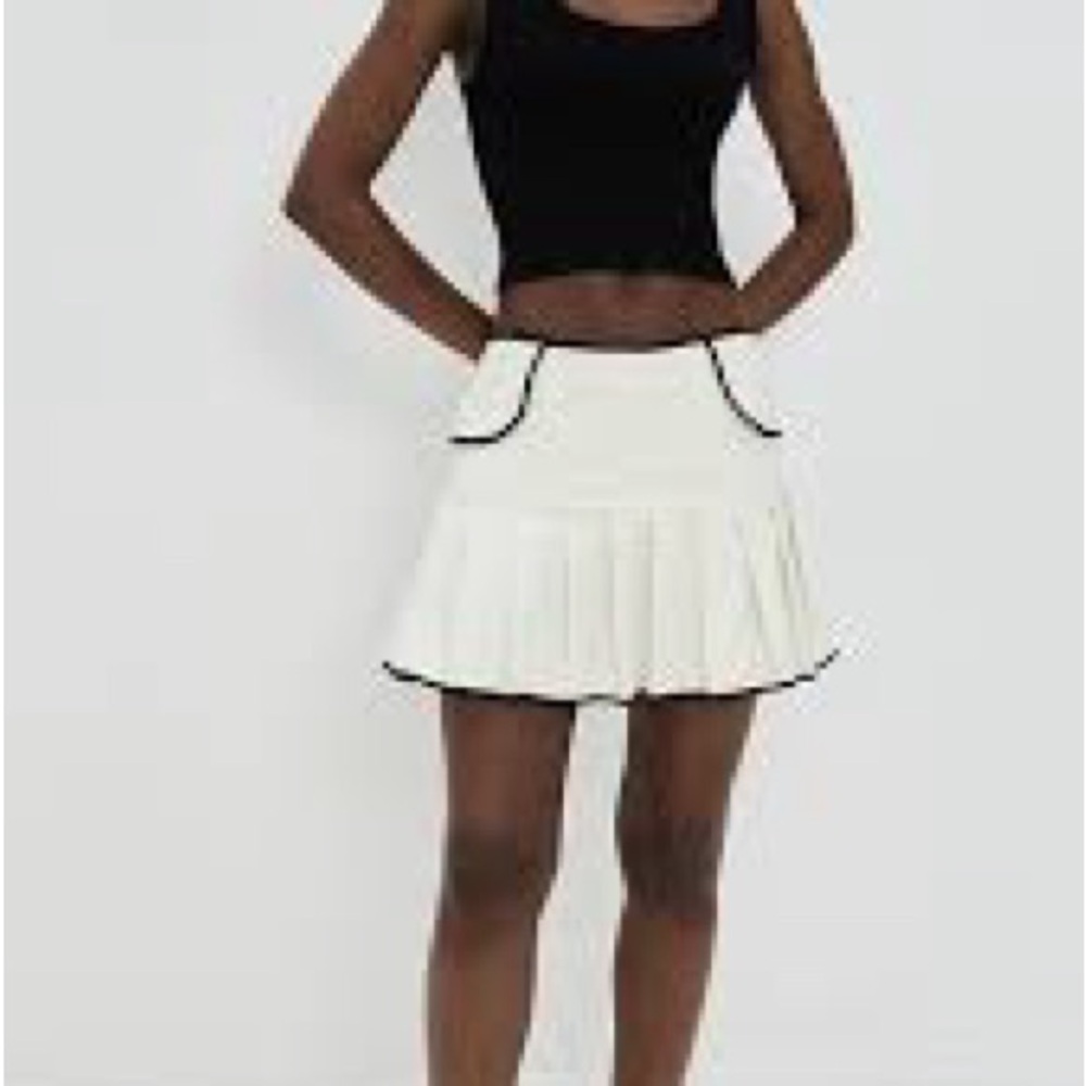 NWT Port De Bras Kaya White Tennis Skirt with Black Trim